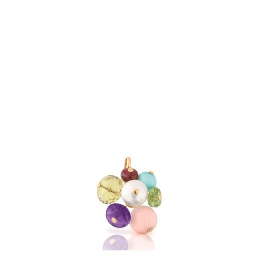 Gold Kudara Pendant with Gemstones and Pearl