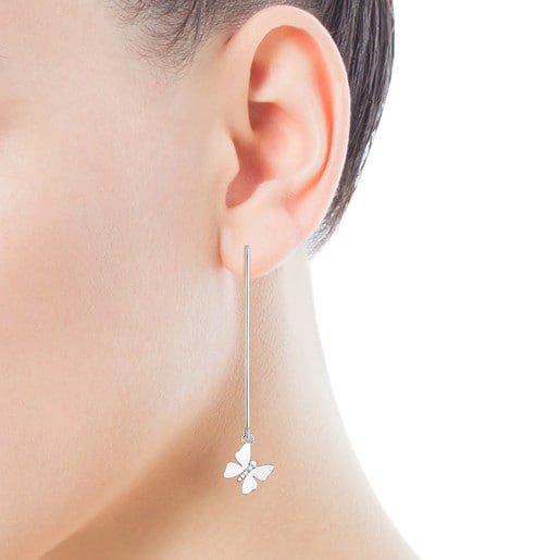 Long Silver Vita Butterfly Earrings
