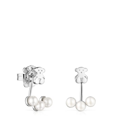 Short Nocturne Silver Earrings with Pearls | TOUS