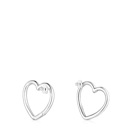 Large Silver Hold heart Earrings