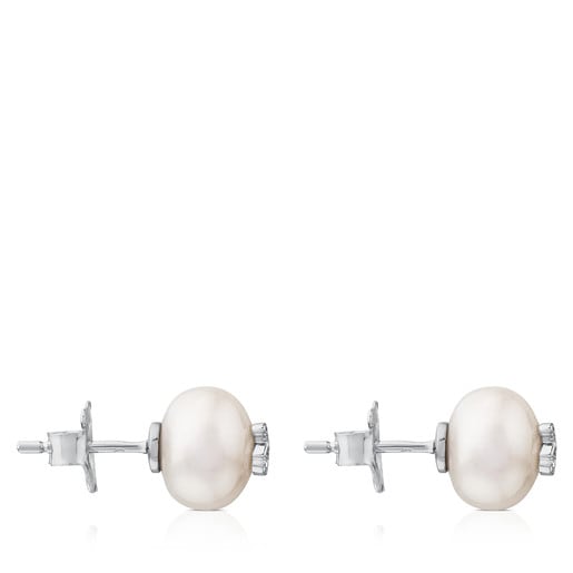 White Gold Puppies Earrings with Diamond and Pearl