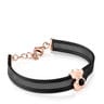 Wide black IP Steel and Rose Silver Vermeil Real Sisy Bracelet with Onyx