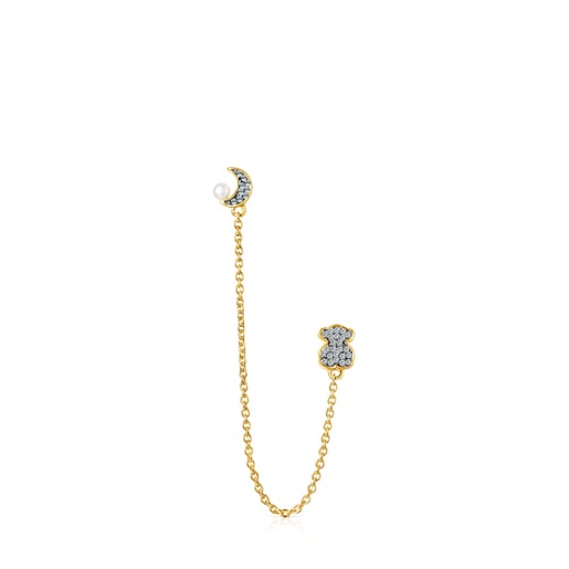 1/2 Boucle d’oreille Nocturne double en Or Vermeil, Diamants et Perle