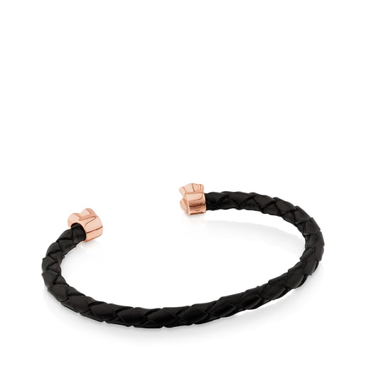 Rose Vermeil Silver Super Power Bracelet with black Leather and Onyx