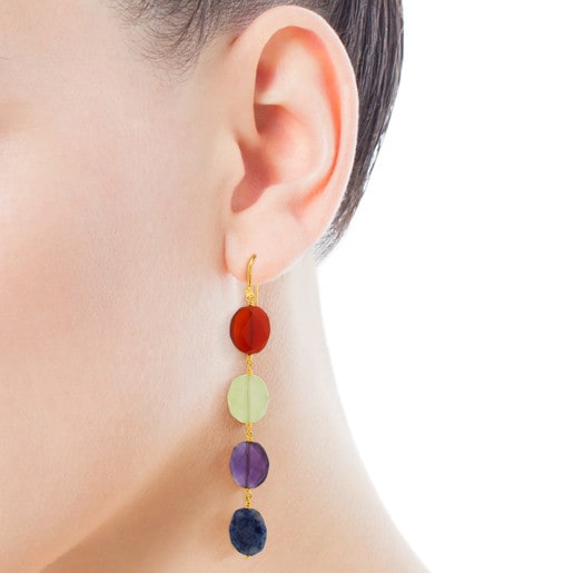 Aretes Terra con baño de oro 18 kt sobre plata con Gemas