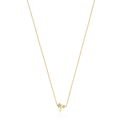 Gold Teddy Bear Stars Necklace with Diamonds