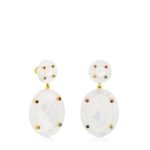 Ciel Earrings in Gold with Gems and Mother-of-Pearl