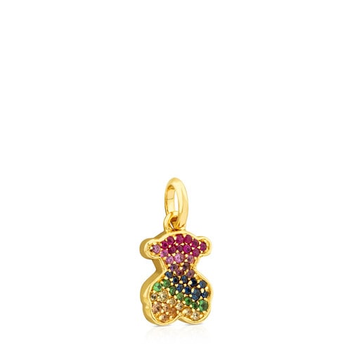 Gold Icon Gems Pendant with multicolor Sapphire Bear motif