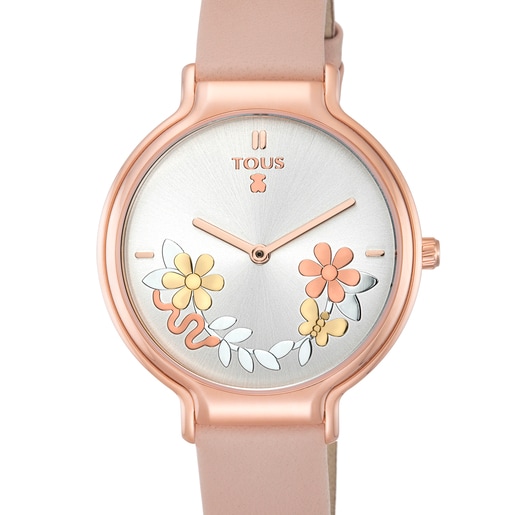 Rose IP Steel Real Mix Watch with nude Leather strap