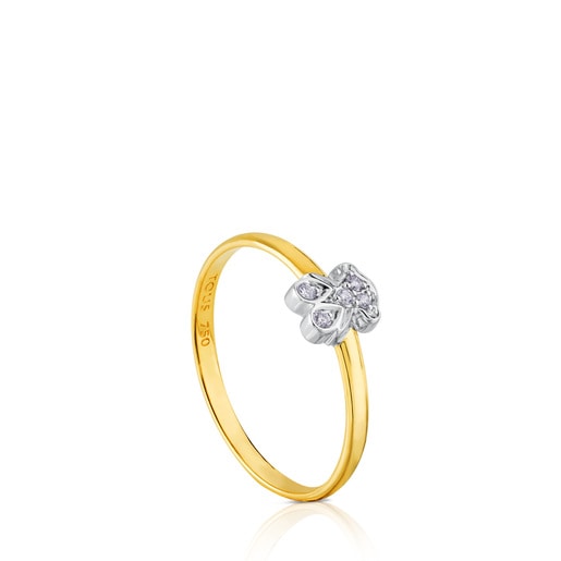 White and Yellow Gold Puppies Ring with Diamond