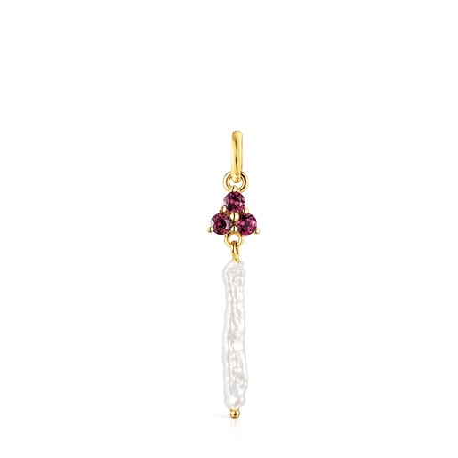 Gold Luz Pendant with Pearl and Rhodolites