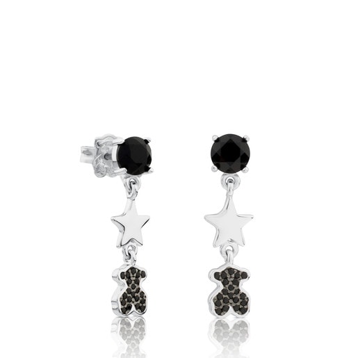 Silver TOUS Join Earrings with faceted Onyx and Spinels