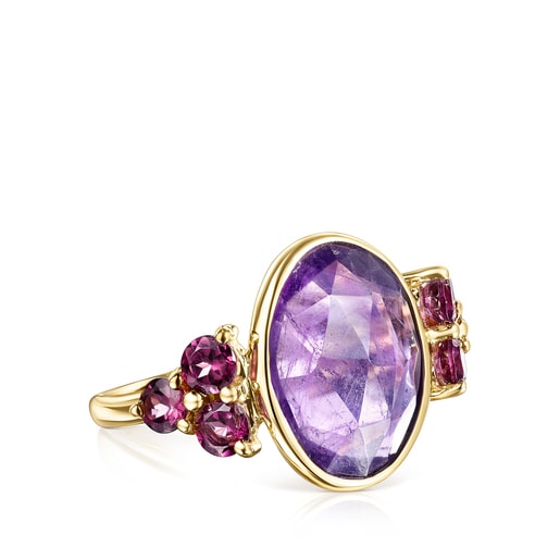 Ring Luz aus Gold mit Amethyst und Rhodolith