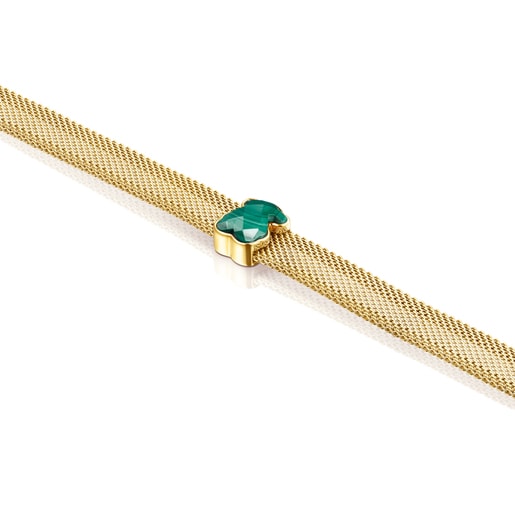 Gold-colored IP Steel Mesh Color Necklace with Malachite