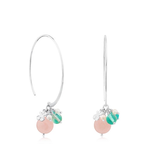 Amelie Earrings in Silver with Beryl, Pink Quartz and Pearl