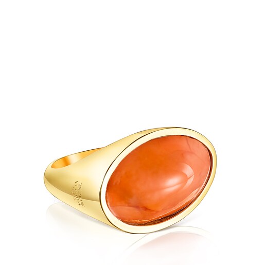 Anillo Cocktail con baño de oro 18 kt sobre plata y glass naranja