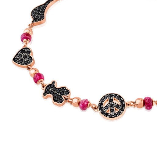 Pink Silver Motif Bracelet with Spinel, ruby and onyx