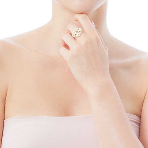 Gold Mossaic Power Ring with Mother-of-pearl