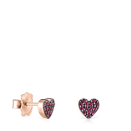 Boucles d’oreilles San Valentín cœur en Or Vermeil rose avec Rubis