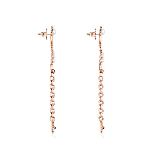 Long Rose Silver Vermeil Real Sisy Earrings with Gemstones