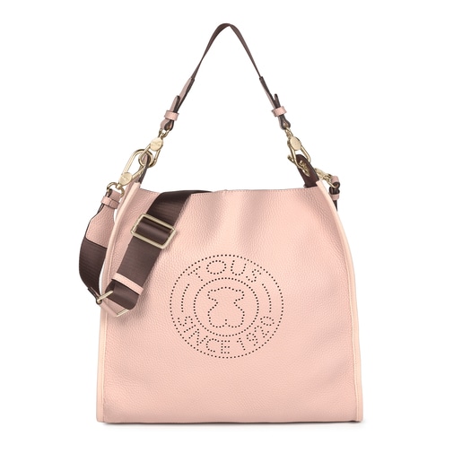 Μεγάλη ροζ παλ τσάντα Ώμου Leissa από Δέρμα