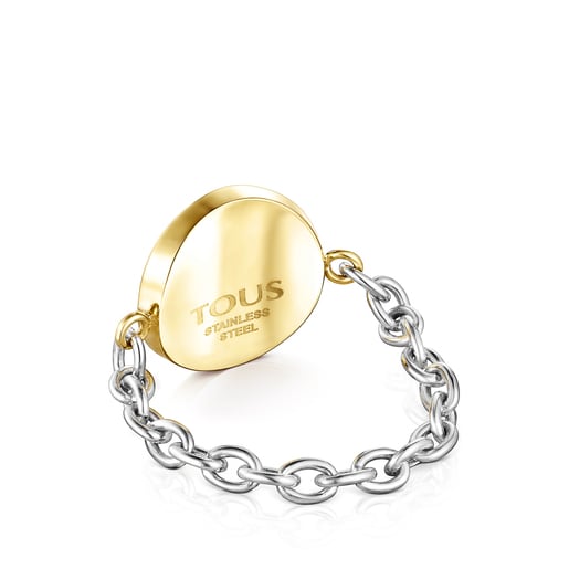 Two-toned Steel TOUS Good Vibes chain Ring Bear motif