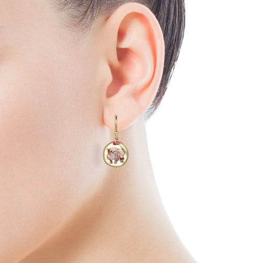 Ohrringe La XIII aus Vermeil-Gold mit Perlmutt und Rubin