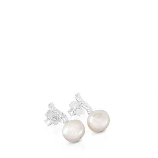 Silver Stick Earrings with Pearl