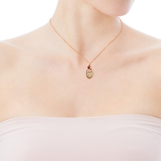 Rose Vermeil Silver Mama Power Necklace with Mother-of-pearl, Ruby and  Pearl - Tous | TOUS