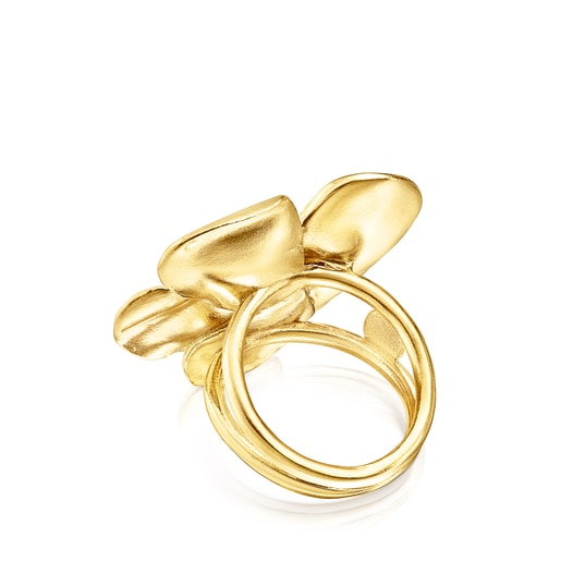 Anillo flor con baño de oro 18 kt sobre plata Fragile Nature