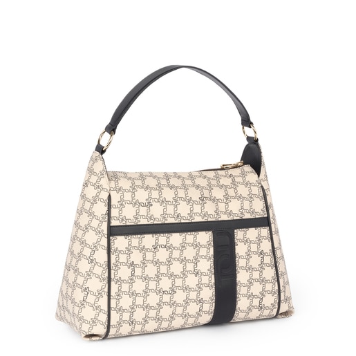 Beige-black Tous Logogram shoulder bag