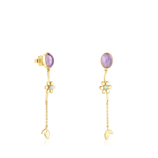 Long Silver Vermeil Fragile Nature Earrings with Gemstones