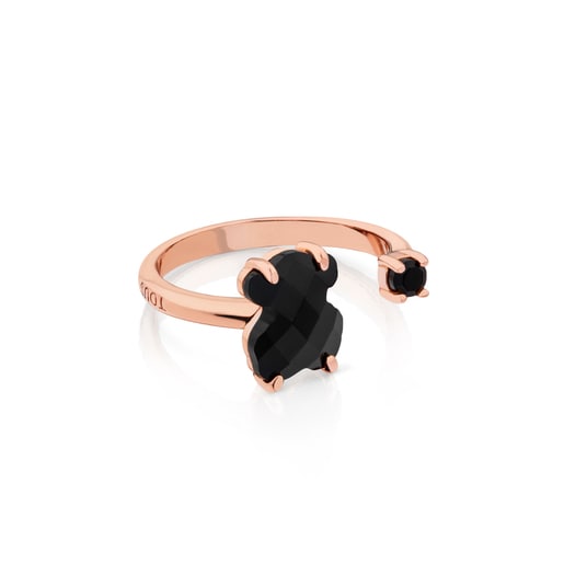 Rose Vermeil Silver Ring with 0,9cm. Onyx Bear motif TOUS Erma | TOUS