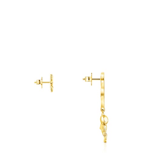 Pendientes corto/largo luna con baño de oro 18 kt sobre plata y gemas Teddy Bear Stars