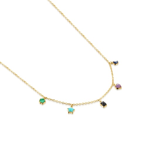 Glory Necklace in Silver Vermeil with five multicolor Gemstones 2/25"-1/5" motifs. 17 18/25
