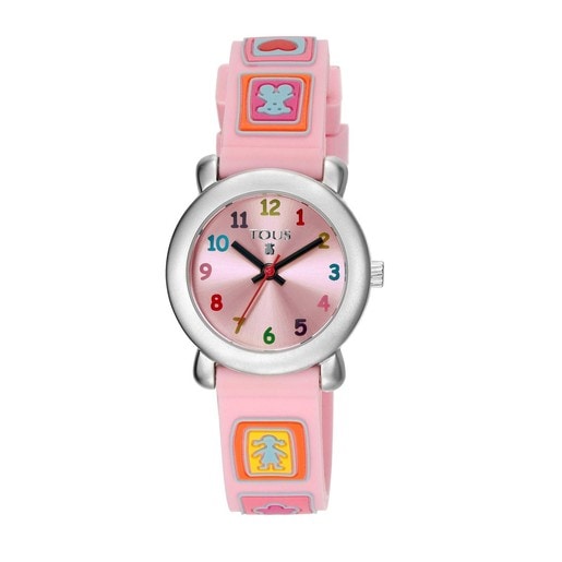ピンクのシリコンバンドが付いたステンレス腕時計 Sixties