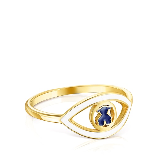 Silver Vermeil eye Ring with blue enamel Bear motif TOUS Good Vibes | TOUS