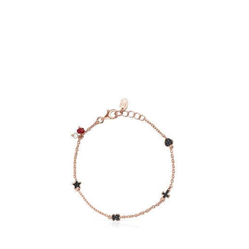 Pulsera Motif con baño de oro rosa 18 kt sobre plata con Espinelas, Rubí y Perla