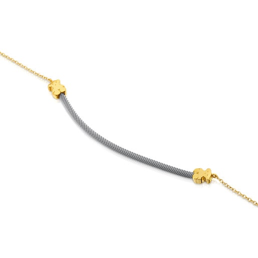 Halskette Icon Mesh aus Stahl und Gold mit Perle