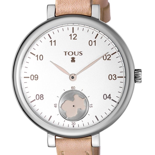 Steel Spin Watch with nude Leather strap