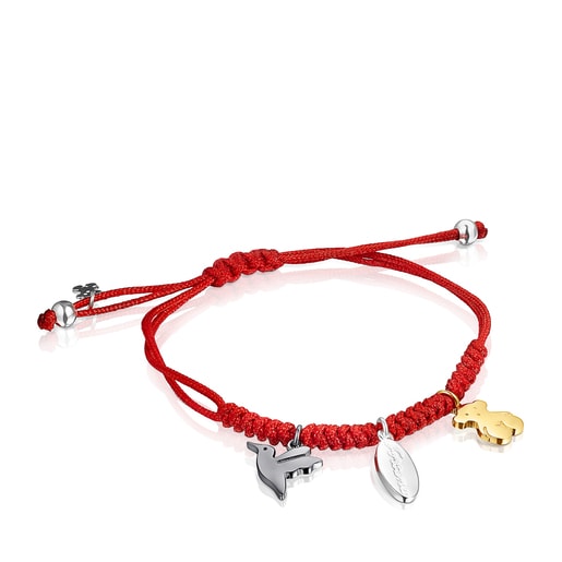 Pulsera TOUS Good Vibes motivos con cordón rojo