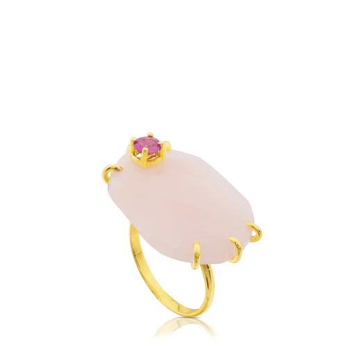 Gold Ethereal Ring with Opal and Ruby