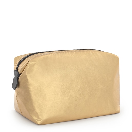 حقيبة أدوات التجميل Pleat Up كبيرة باللون الذهبي