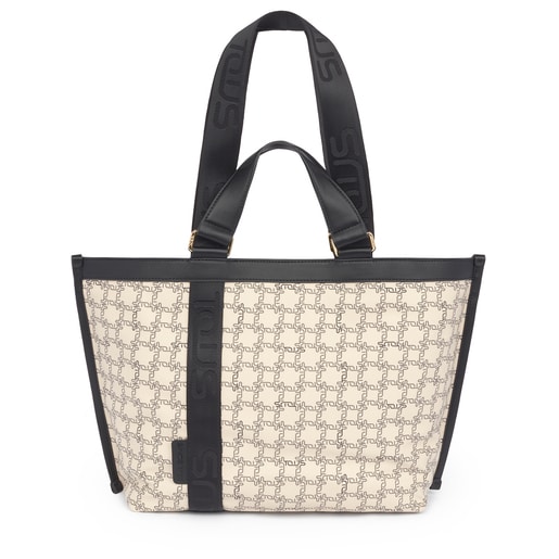 Beige-black Tous Logogram tote bag