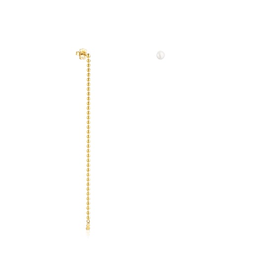 Tous Gloss – Asymetrické náušnice zo žltého striebra Vermeil s perlou
