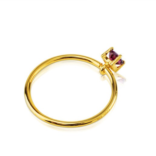 Золотое кольцо Mix Color с родолитом