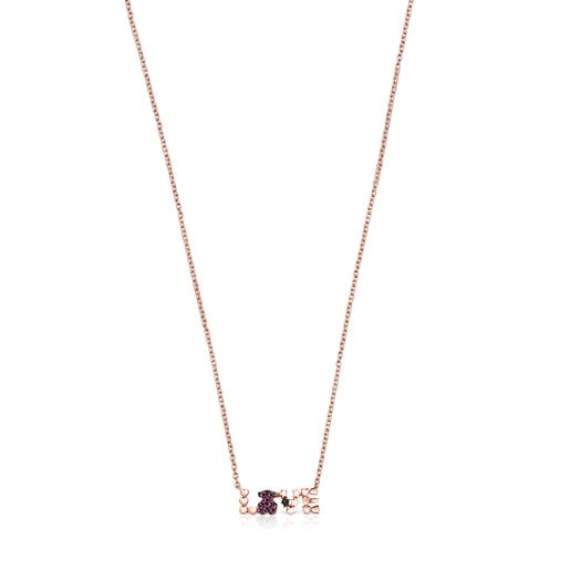 San Valentín love Necklace in Rose Silver Vermeil with Ruby and Spinel