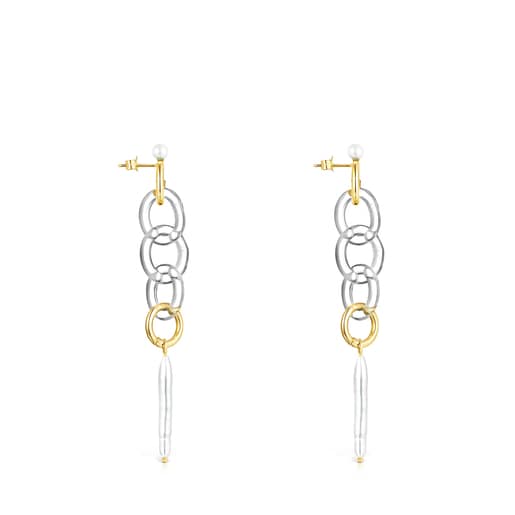 Long Gold Luz Earrings with Crystal and Pearl