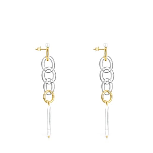 Long Gold Luz Earrings with Crystal and Pearl | TOUS