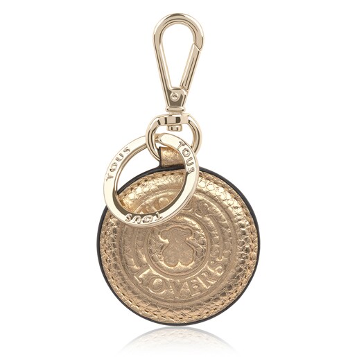 TOUS Leather Gold Lovers Circle Key Ring